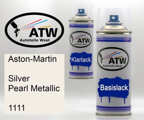 Aston-Martin, Silver Pearl Metallic, 1111: 400ml Sprühdose + 400ml Klarlack - Set, von ATW Autoteile West.